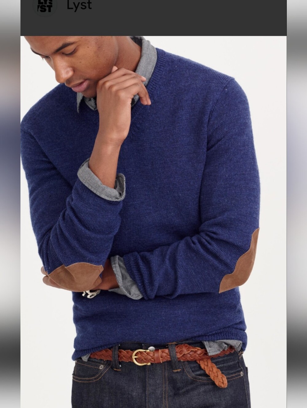 J.Crew Men's Lambswool Elbow Patch Crewneck Sweater in Blue - Size Large